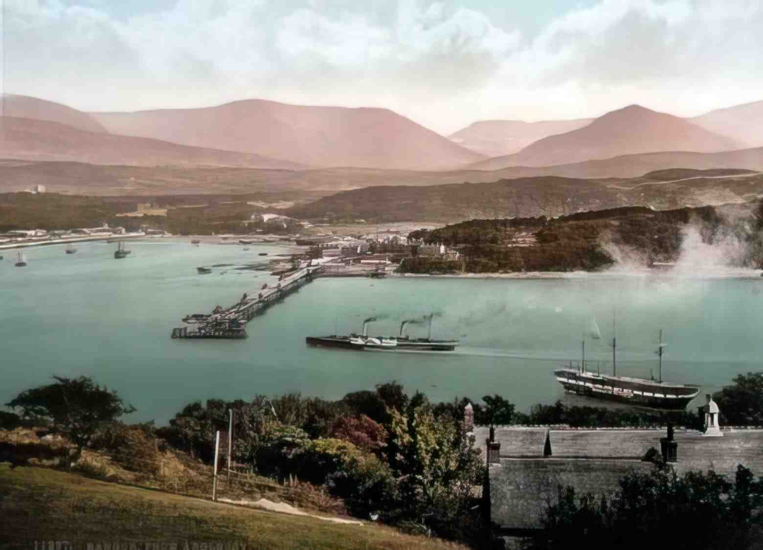 Caernarfonshire Bangor from Anglesey Vintage A4 Photo Print