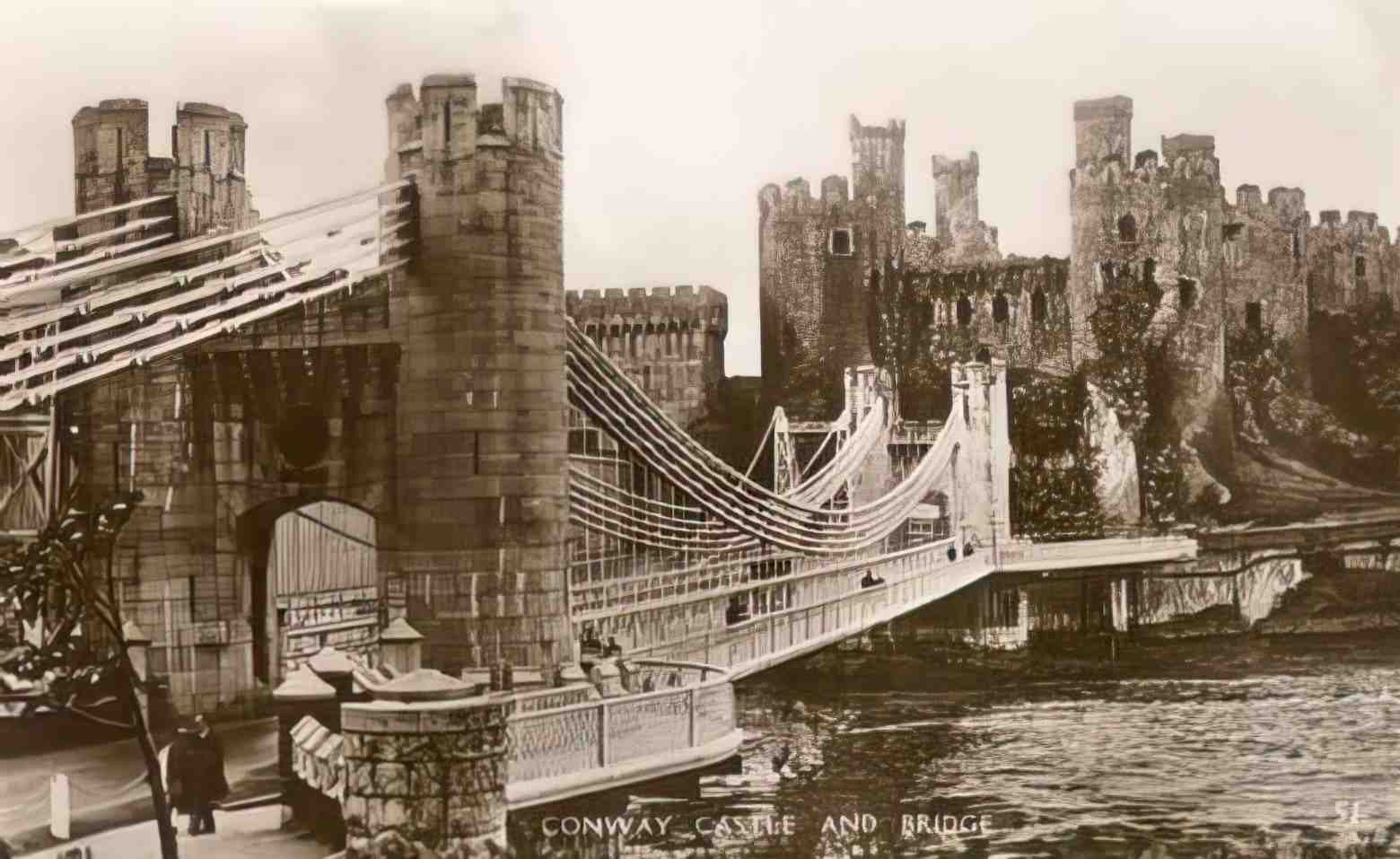 Caernarfonshire Conway Castle and Bridge 1938 Vintage A4 Photo Print