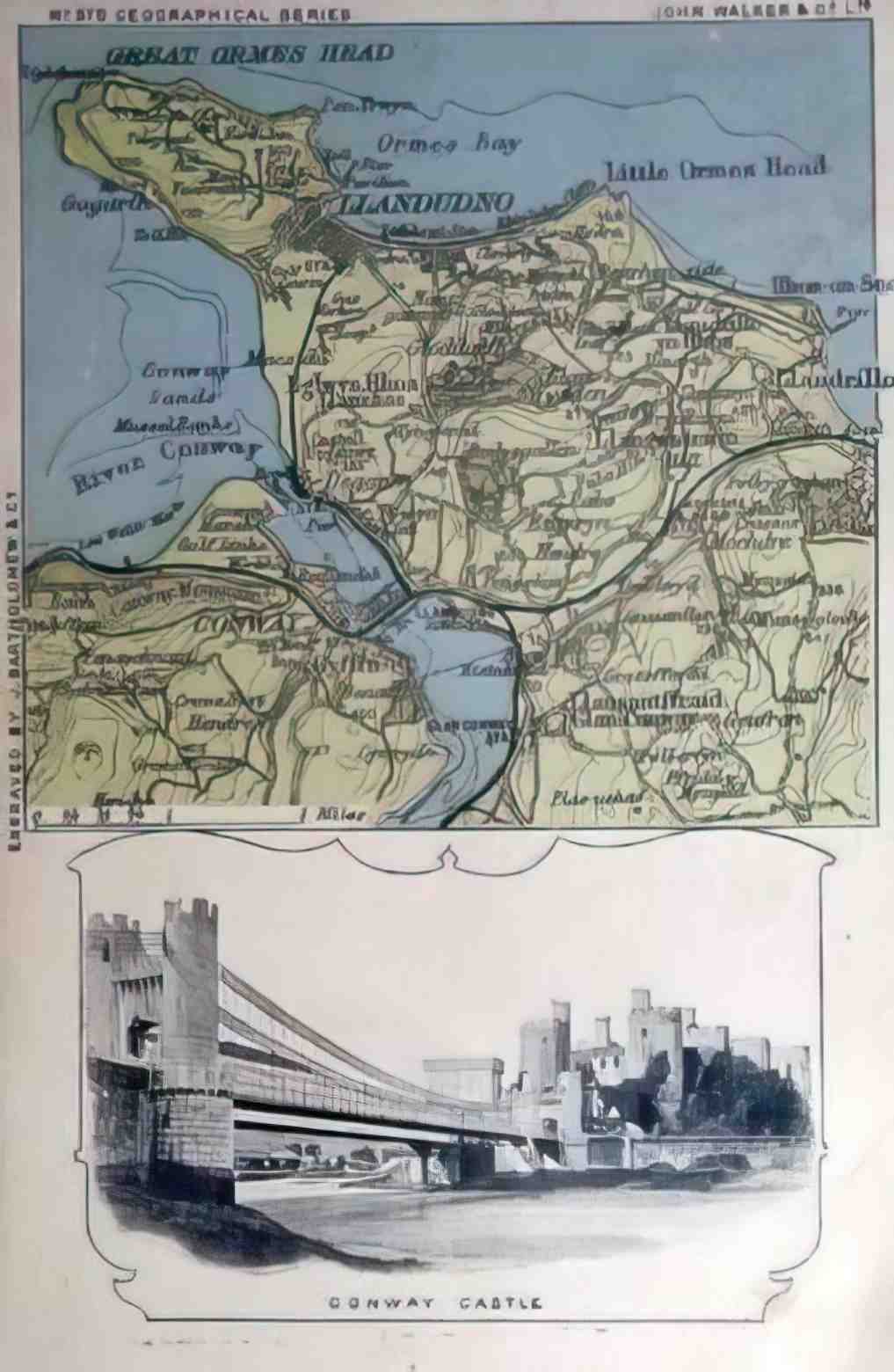 Caernarfonshire Conwy Castle and Map 1905 12080111 Vintage A4 Photo Print