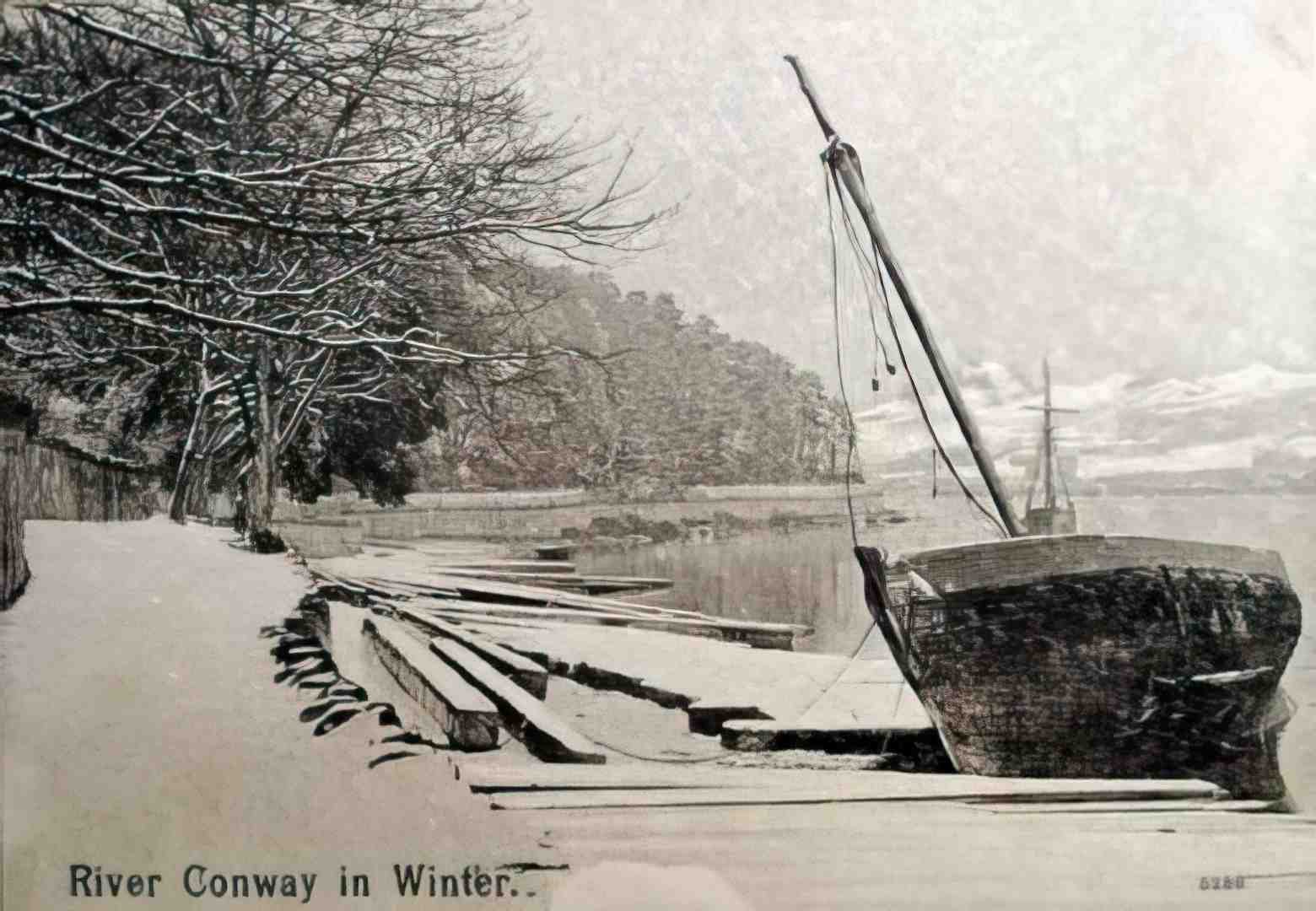Caernarfonshire Conwy River in Winter 1904 12080118 Vintage A4 Photo Print