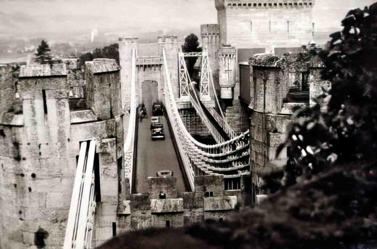 Caernarfonshire Conwy Suspension Bridge from Castle 12080133 Vintage A4 Photo Print