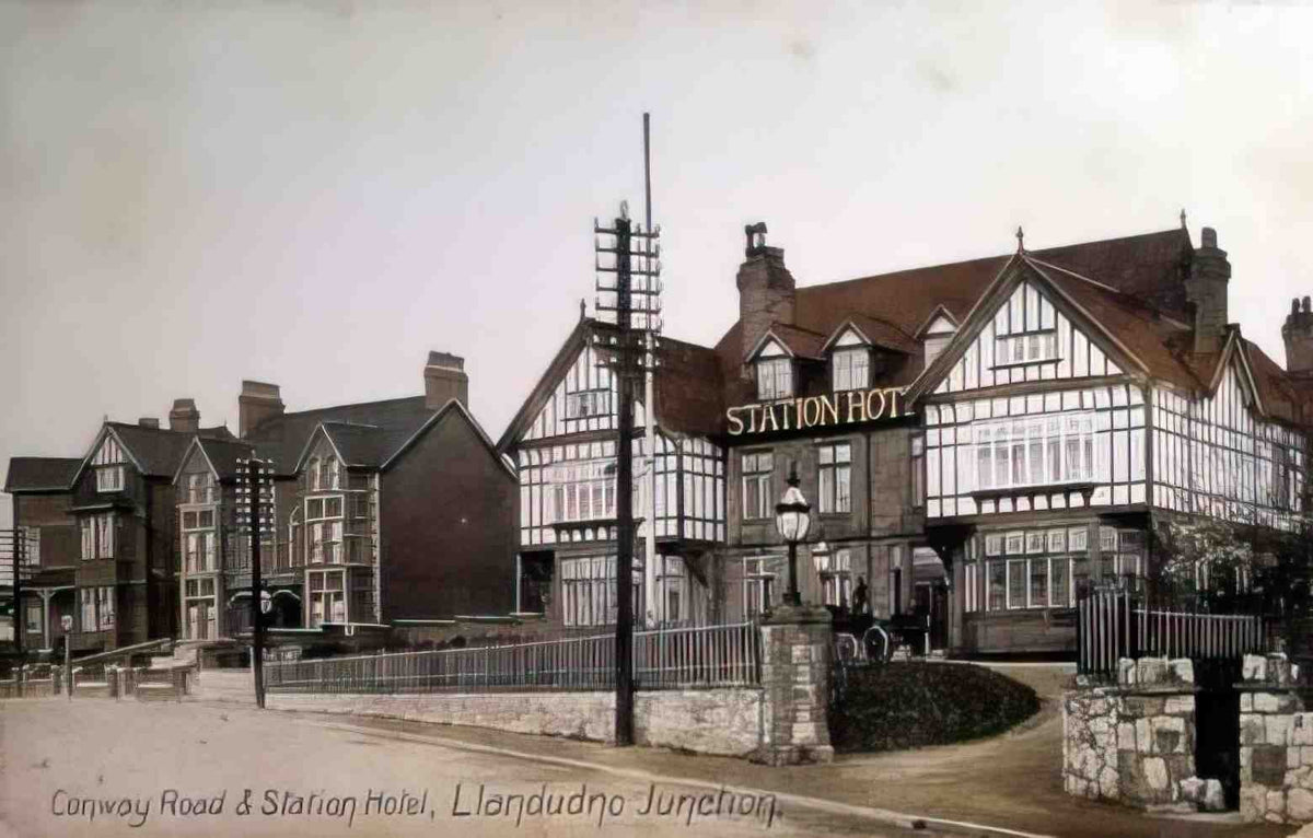 Caernarfonshire Llandudno Junction Conway Road and Station Hotel Vintage A4 Photo Print