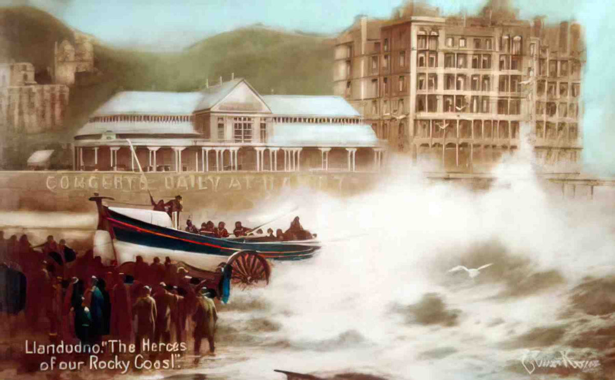 Caernarfonshire Llandudno Launching the Lifeboat II Vintage A4 Photo Print