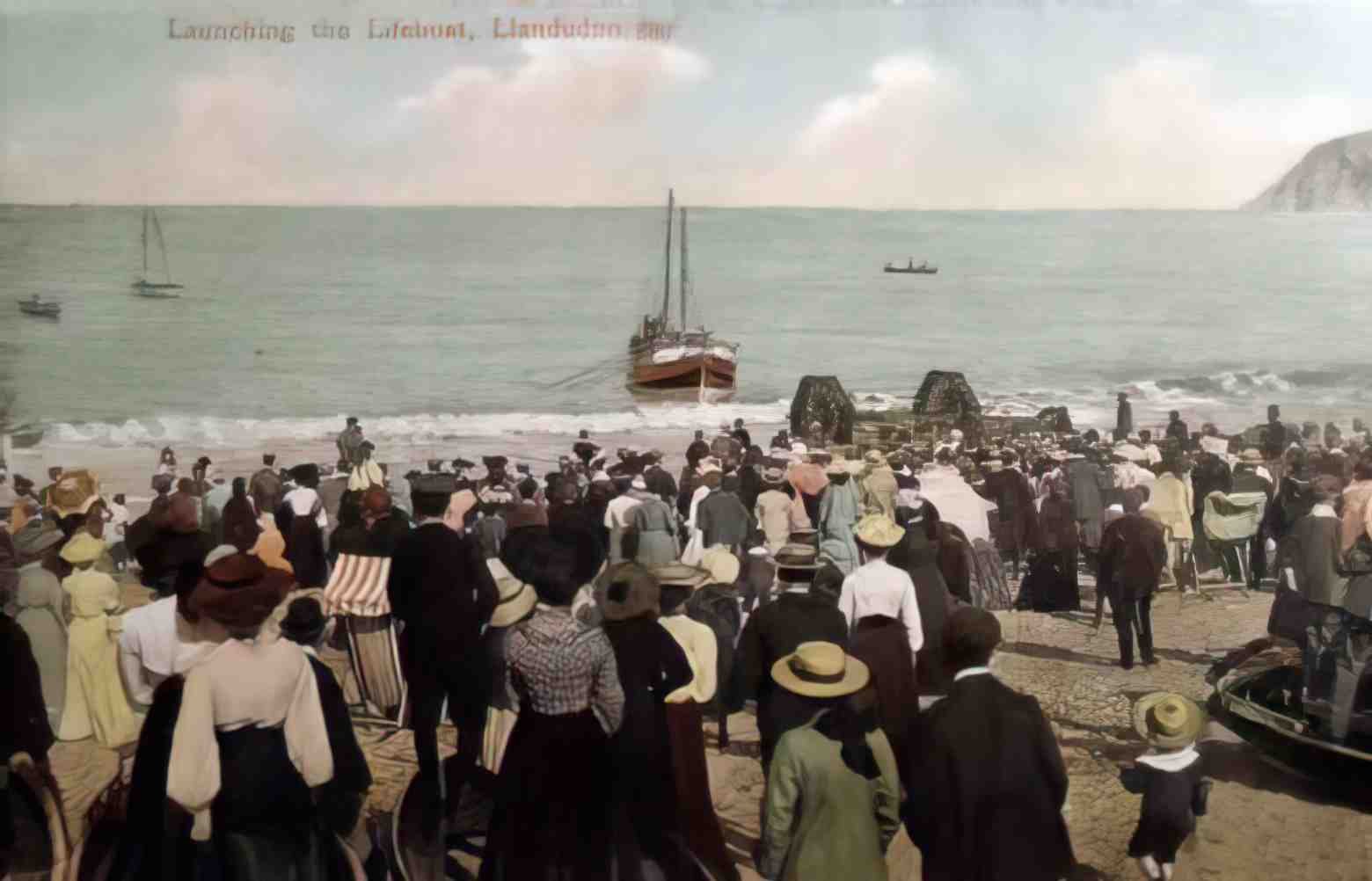 Caernarfonshire Llandudno Launching the Lifeboat Vintage A4 Photo Print