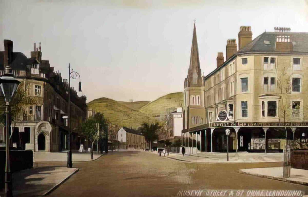 Caernarfonshire Llandudno Mostyn Street and Great Orme Street Vintage A4 Photo Print