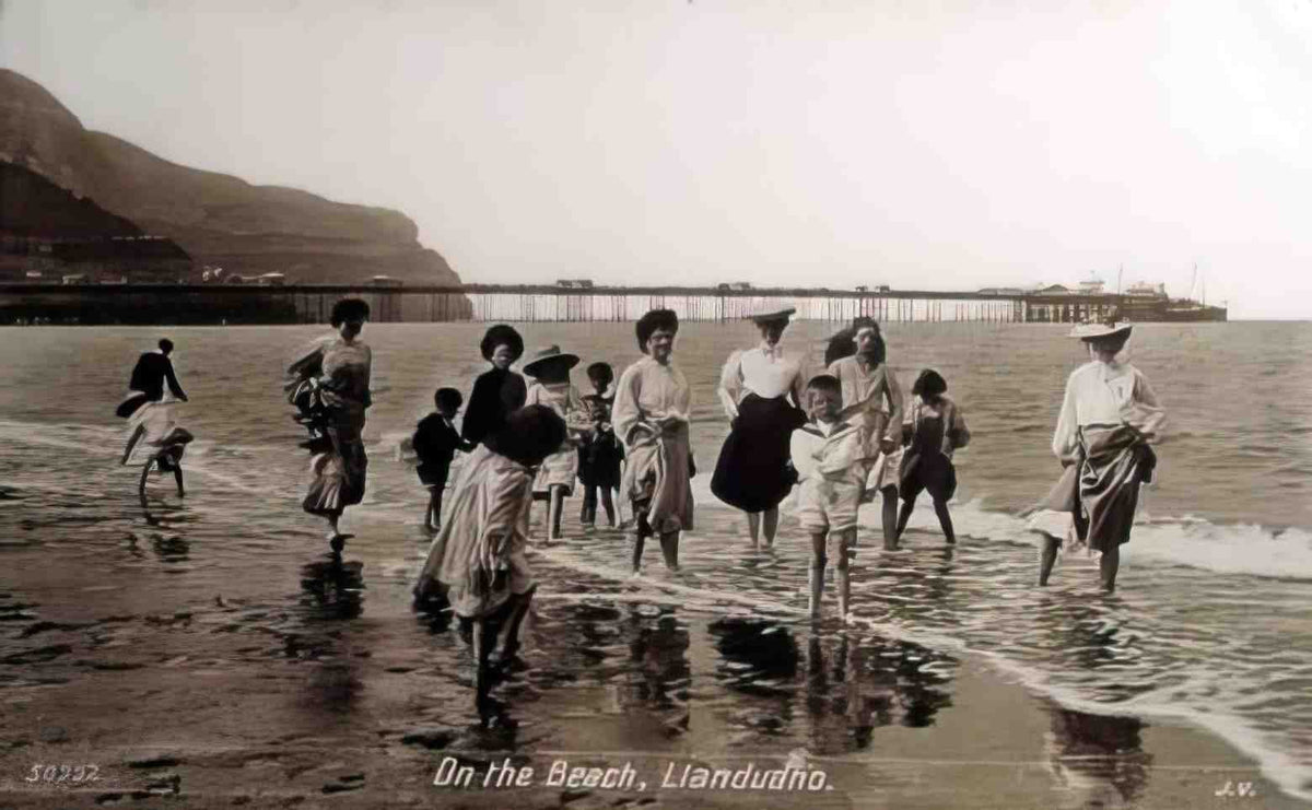 Caernarfonshire Llandudno on the Beach 1909 Vintage A4 Photo Print