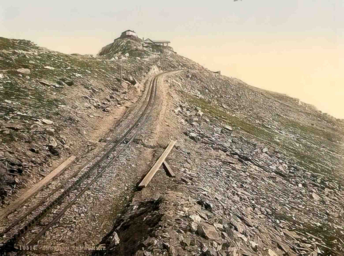 Caernarfonshire Snowdon Railway at the summit Vintage A4 Photo Print