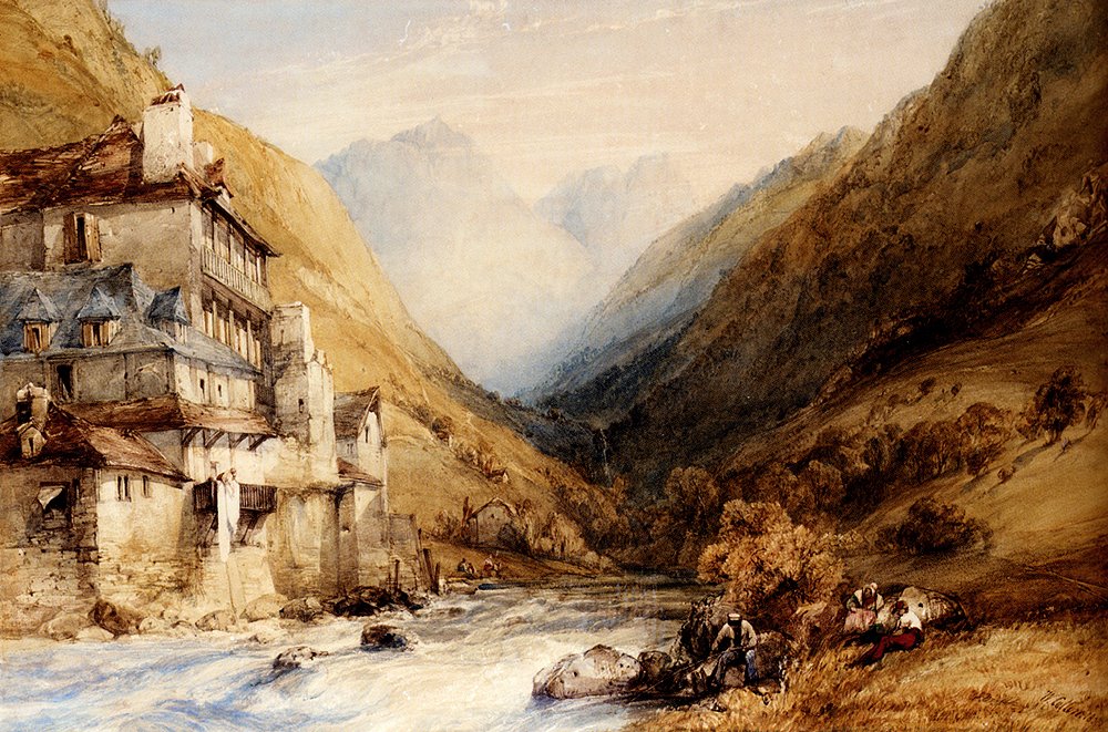 Callow William A Figure Fishing In A Mountain Stream Art A4 Photo Print UK