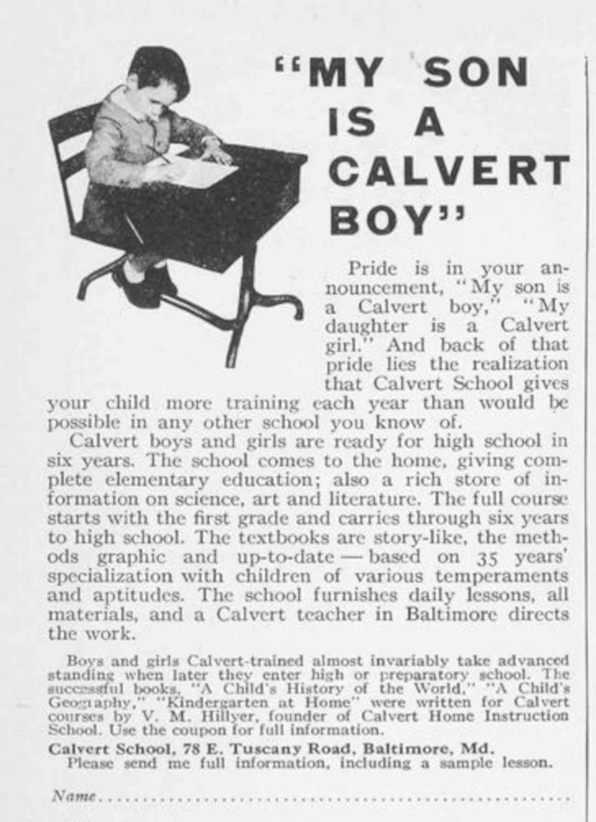 Calvert School Boy Vintage Retro Advert Poster A4 Photo Print