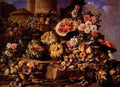 Campidoglio Michele Pace Del Still Life Of Fruit And Flowers On A Stone Ledge With Birds And A Monkey A4 Photo Print