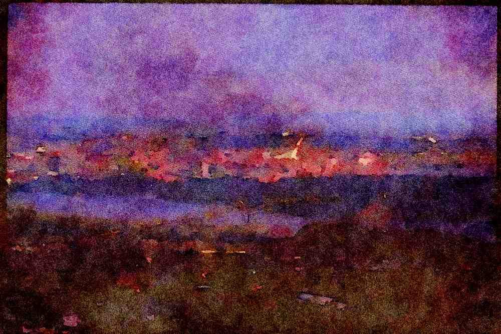 Canada 230004 Vancouver Skyline, Dusk A4 Limited Edition Watercolour Print