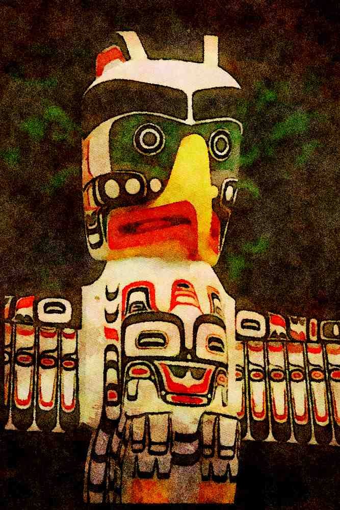 Canada 230010 Totem Pole, Stanley Park, British Columbia A4 Limited Edition Watercolour Print