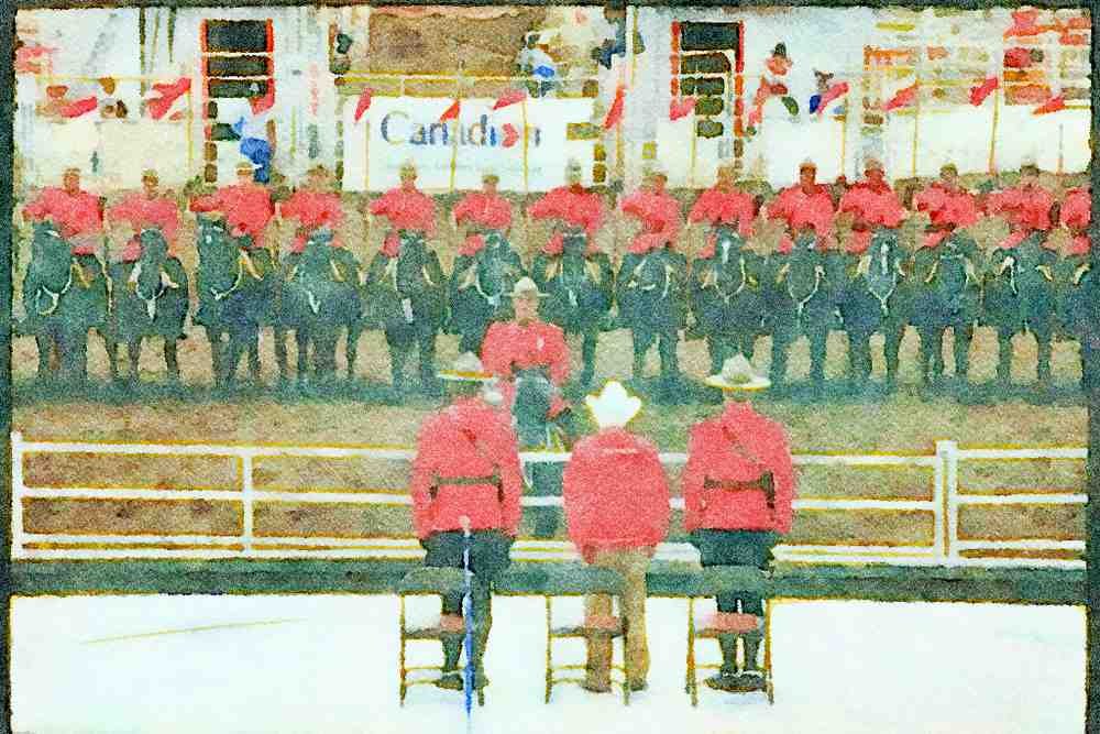 Canada 230013 The RCMP Musical Ride, Calgary Stampede, Alberta A4 Limited Edition Watercolour Print