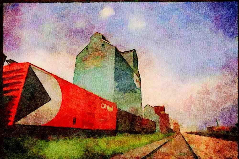 Canada 230016 Alberta Wheat Pool Grain Elevators, Alberta A4 Limited Edition Watercolour Print