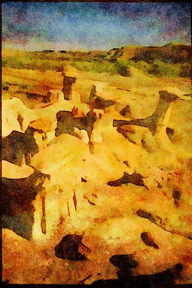 Canada 230018 Sandstone Hoodoo Formation, Alberta A4 Limited Edition Watercolour Print