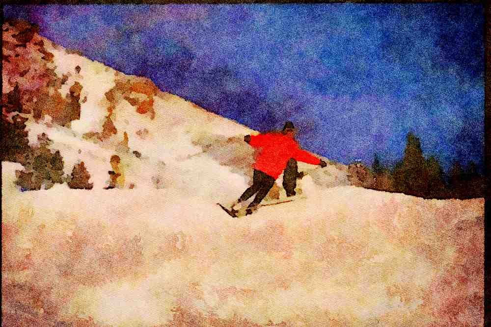 Canada 230028 Skiing The Canadian Rockies, Banff, Alberta A4 Limited Edition Watercolour Print