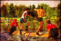 Canada 230033 Log rolling Contest, Klondike Days, Alberta A4 Limited Edition Watercolour Print