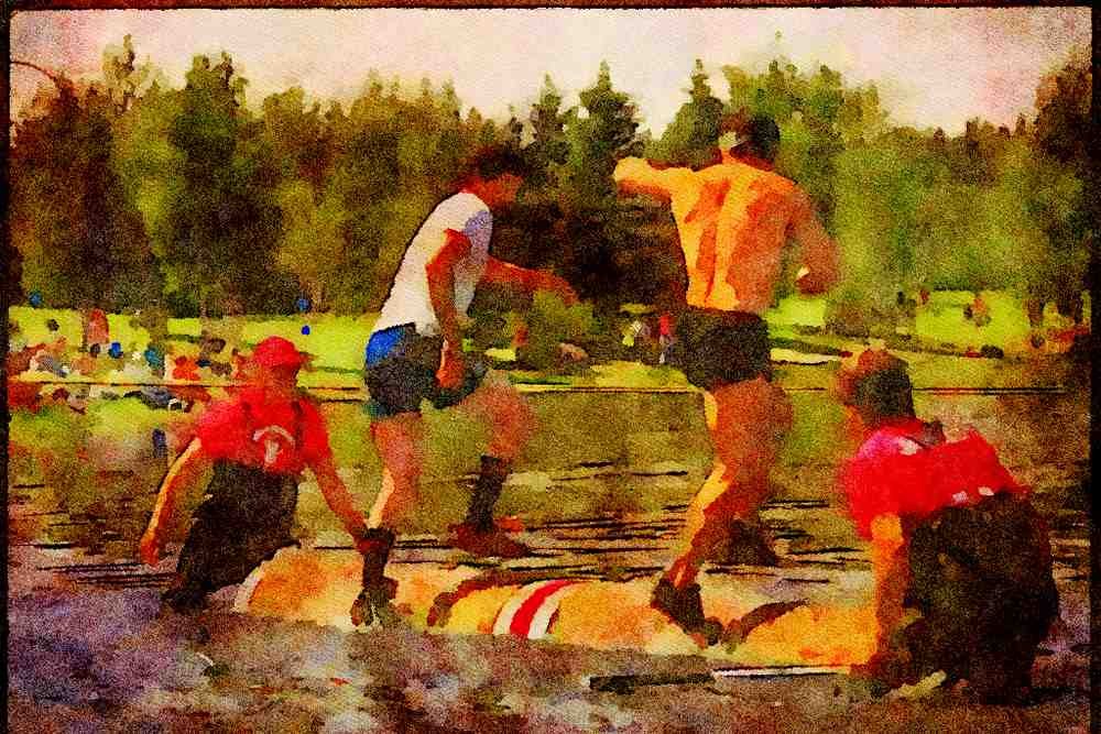 Canada 230033 Log rolling Contest, Klondike Days, Alberta A4 Limited Edition Watercolour Print