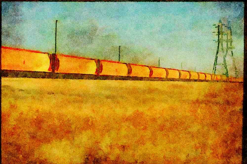 Canada 230035 CN Train And Federal Grain Cars, Saskatchewan A4 Limited Edition Watercolour Print