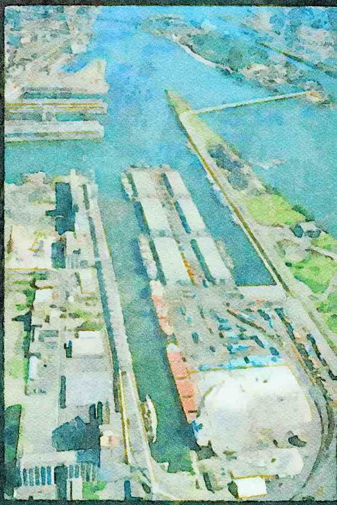 Canada 230060 Montreal, View Of The Port, Quebec A4 Limited Edition Watercolour Print
