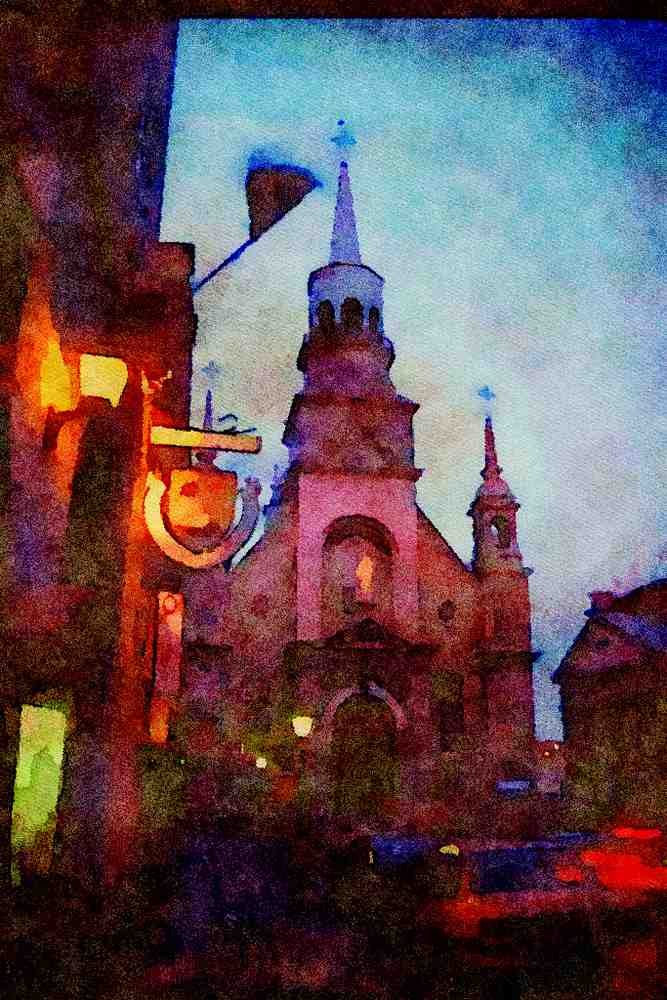 Canada 230065 Montreal Mariner's Church, Quebec A4 Limited Edition Watercolour Print