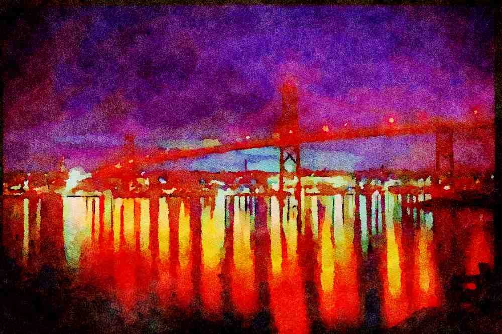 Canada 230087 Halifax Harbor Bridge, Nova Scotia A4 Limited Edition Watercolour Print