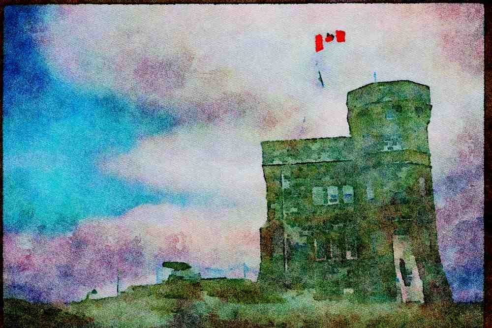 Canada 230096 Signal Hill Monument To Marconi, Newfoundland A4 Limited Edition Watercolour Print