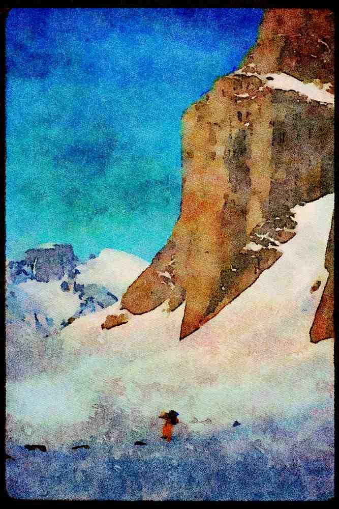 Canada National Park 344076 Ski touring, Auyuittuq, Northwest Territories A4 Limited Edition Watercolour Print
