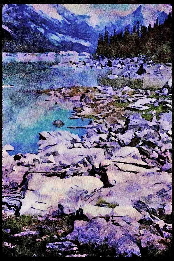 Canada Rockies 276075 Jasper National Park, Medicine Lake A4 Limited Edition Watercolour Print