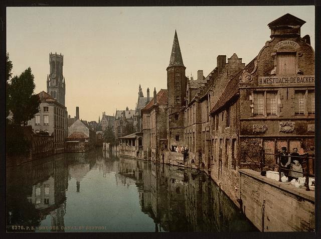 Canal and Belfry Bruges Vintage A4 Photo Print