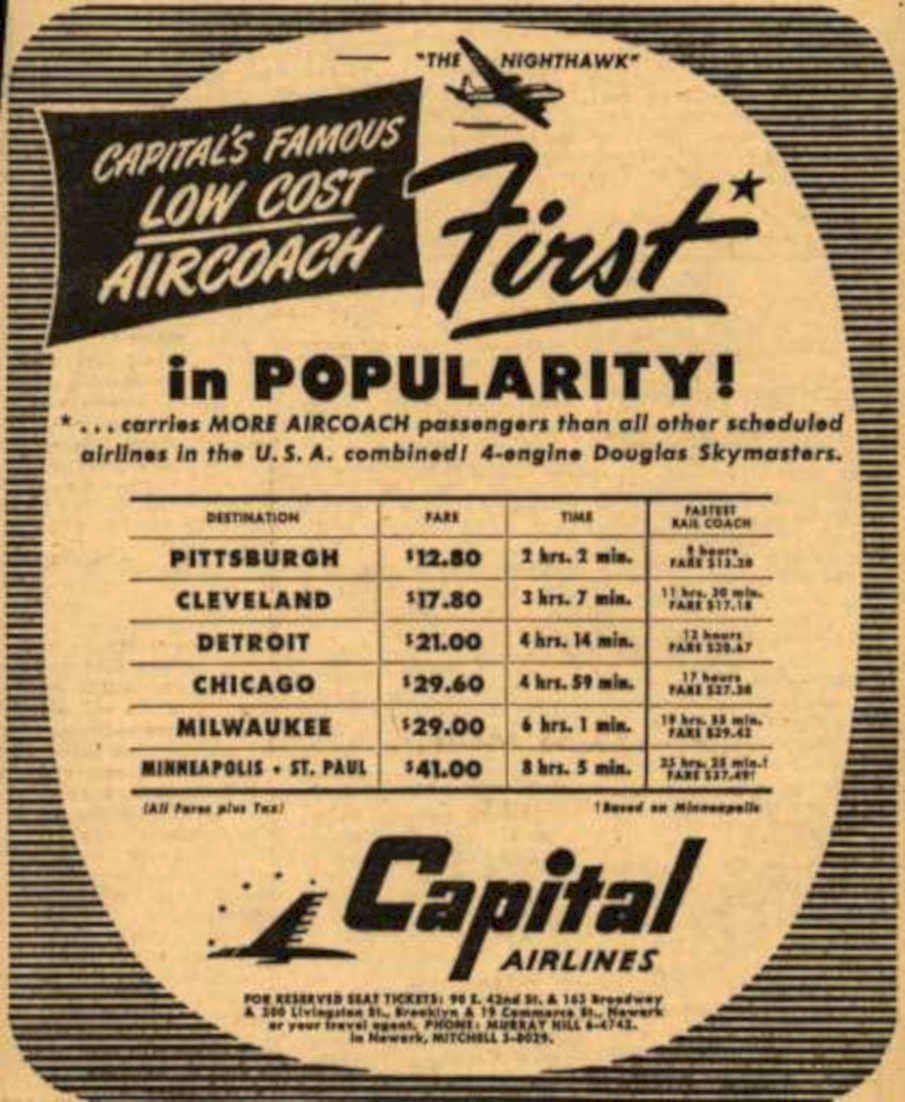Capital Nighthawk Flights Vintage Retro Advert Ads A4 Photo Print