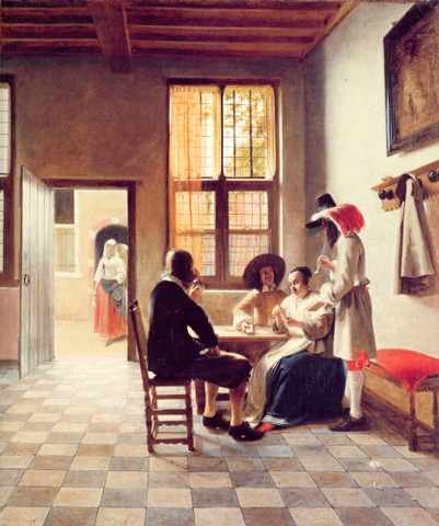 Card Players In Sunlit Room A4 Photo Print