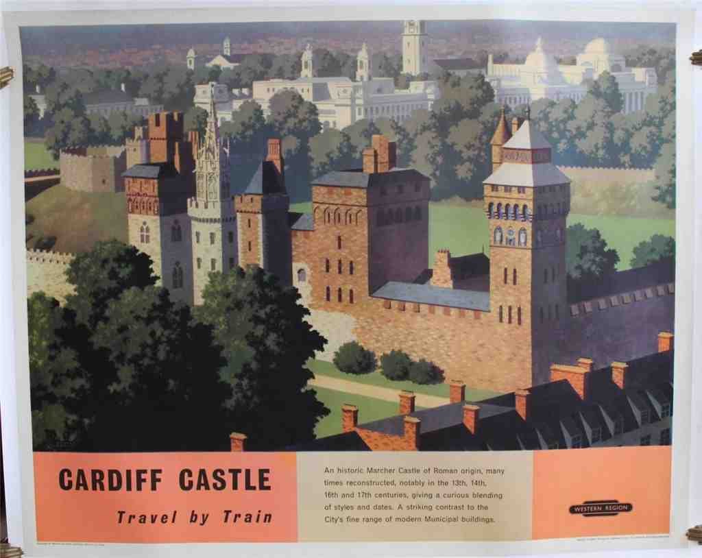 Cardiff Castle Travel By Train Railway Poster 1950S Vintage Advert A4 Photo Print