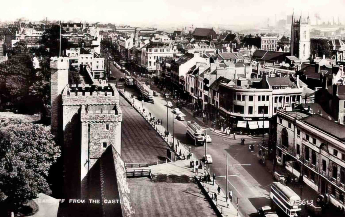 Cardiff Duke Street from the Castle 1950s Vintage A4 Photo Print