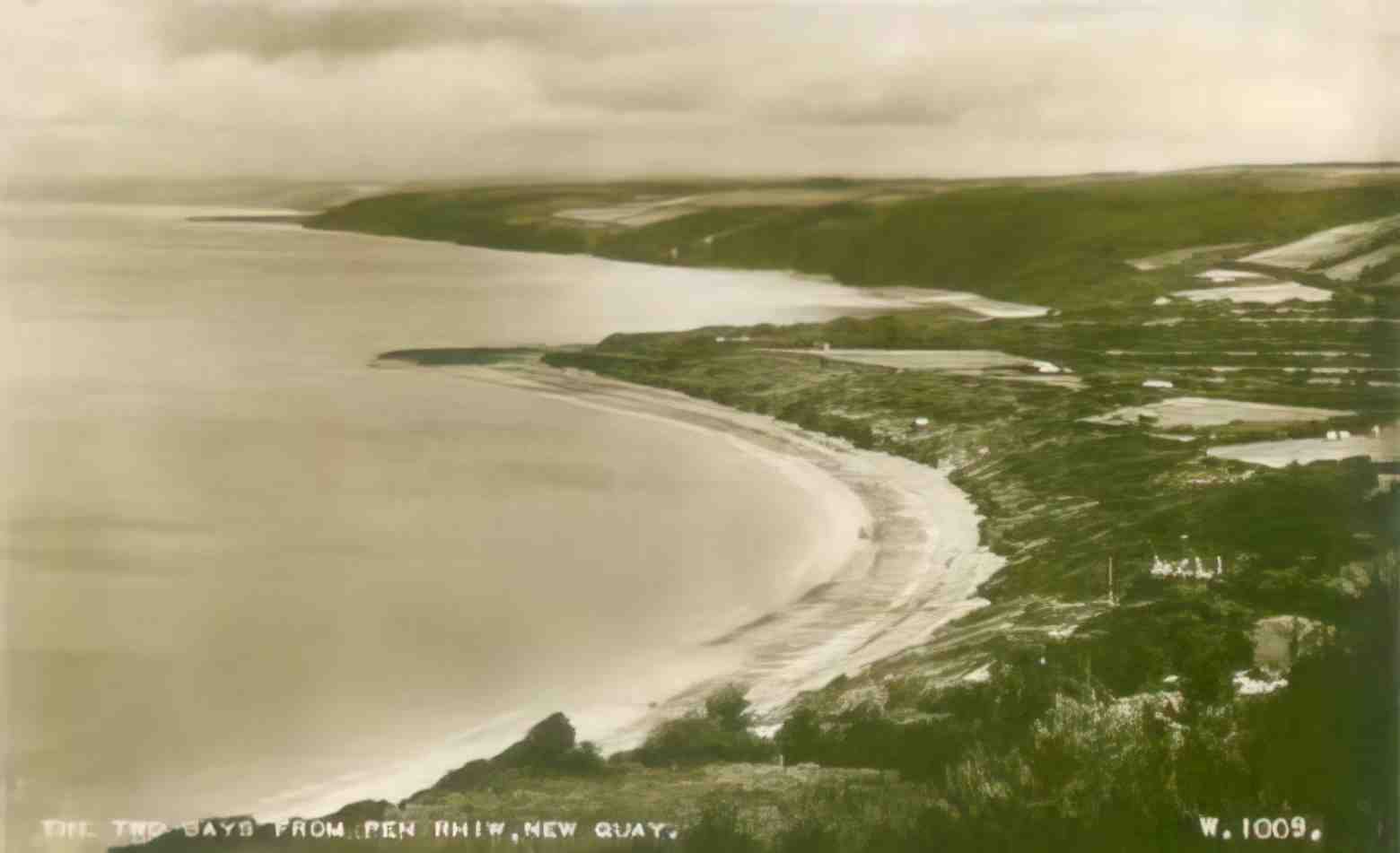 Cardiganshire New Quay Two Bays from Penrhiw 1940s Vintage A4 Photo Print