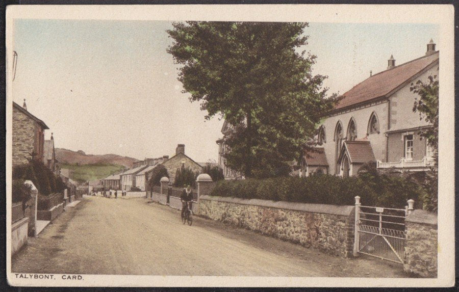 Cardiganshire Taybont Village Street Church & Man On Bicycle Vintage A4 Photo Print