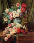 Carlier Max Still Life Of Roses And Other Flowers On A Draped Table A4 Photo Print