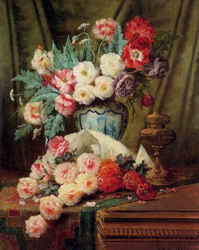 Carlier Max Still Life Of Roses And Other Flowers On A Draped Table A4 Photo Print