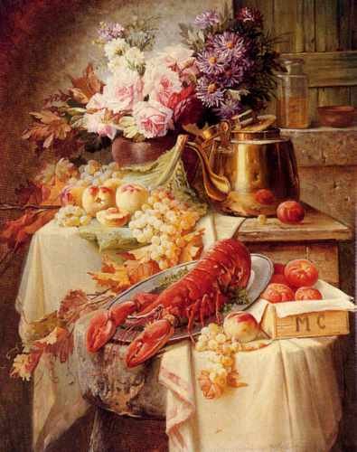 Carlier Max Still Life With A Lobster And Assorted Fruit And Flowers A4 Photo Print