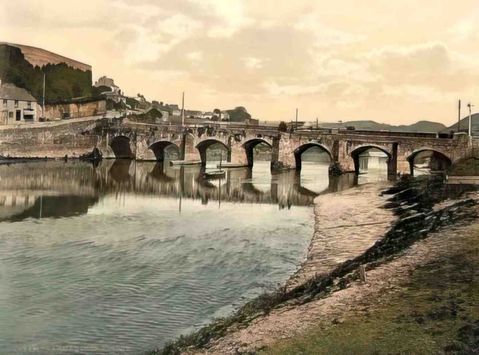 Carmarthenshire Carmarthen Bridge Vintage A4 Photo Print