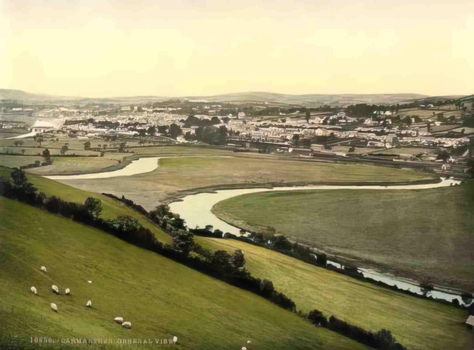 Carmarthenshire Carmarthen General View Vintage A4 Photo Print
