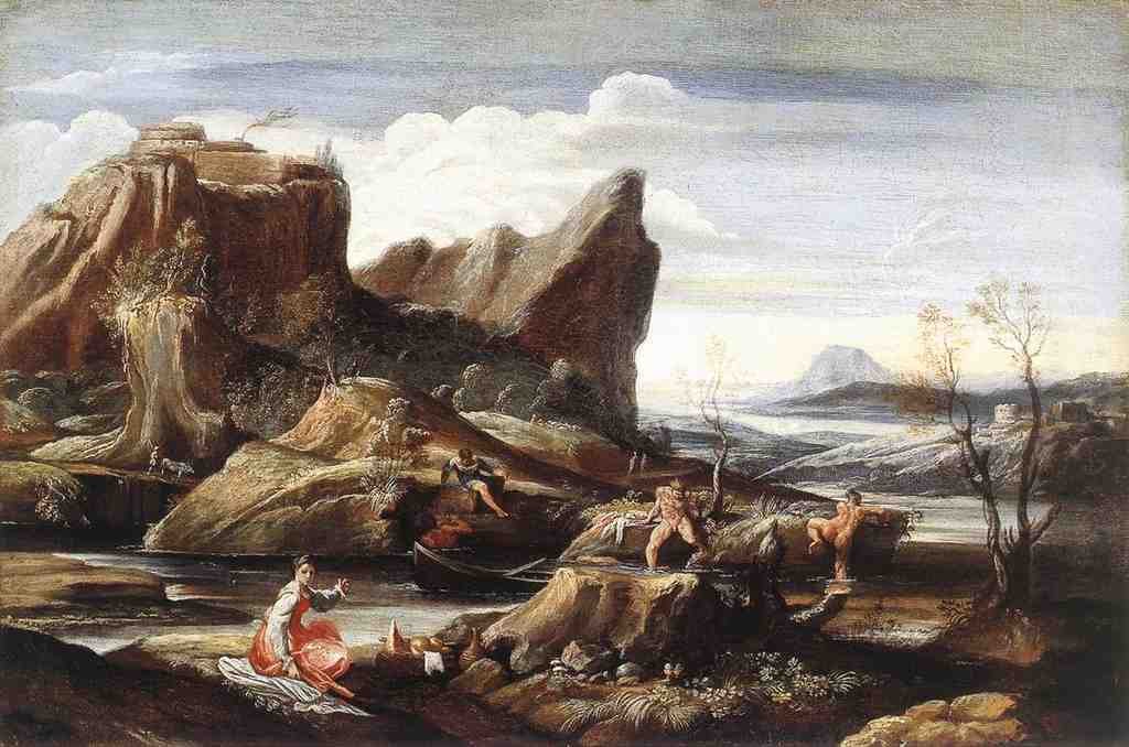 Carracci Antonio Landscape with Bathers Art A4 Photo Print UK