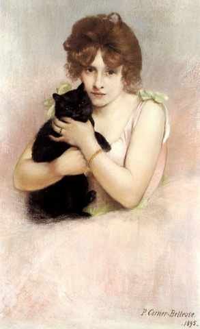 Carrier Belleuse Pierre Young BallerinHolding Black Cat A4 Photo Print