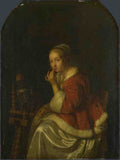 Caspar Netscher A Lady at a Spinning wheel A4 Photo Print