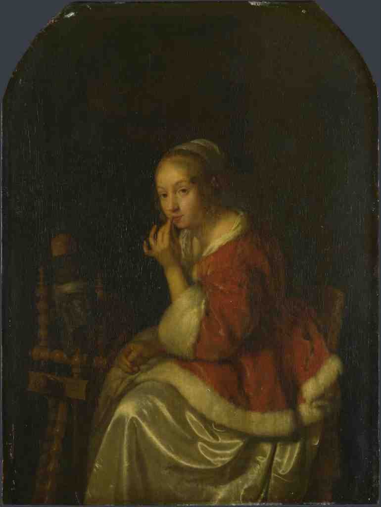 Caspar Netscher A Lady at a Spinning wheel A4 Photo Print