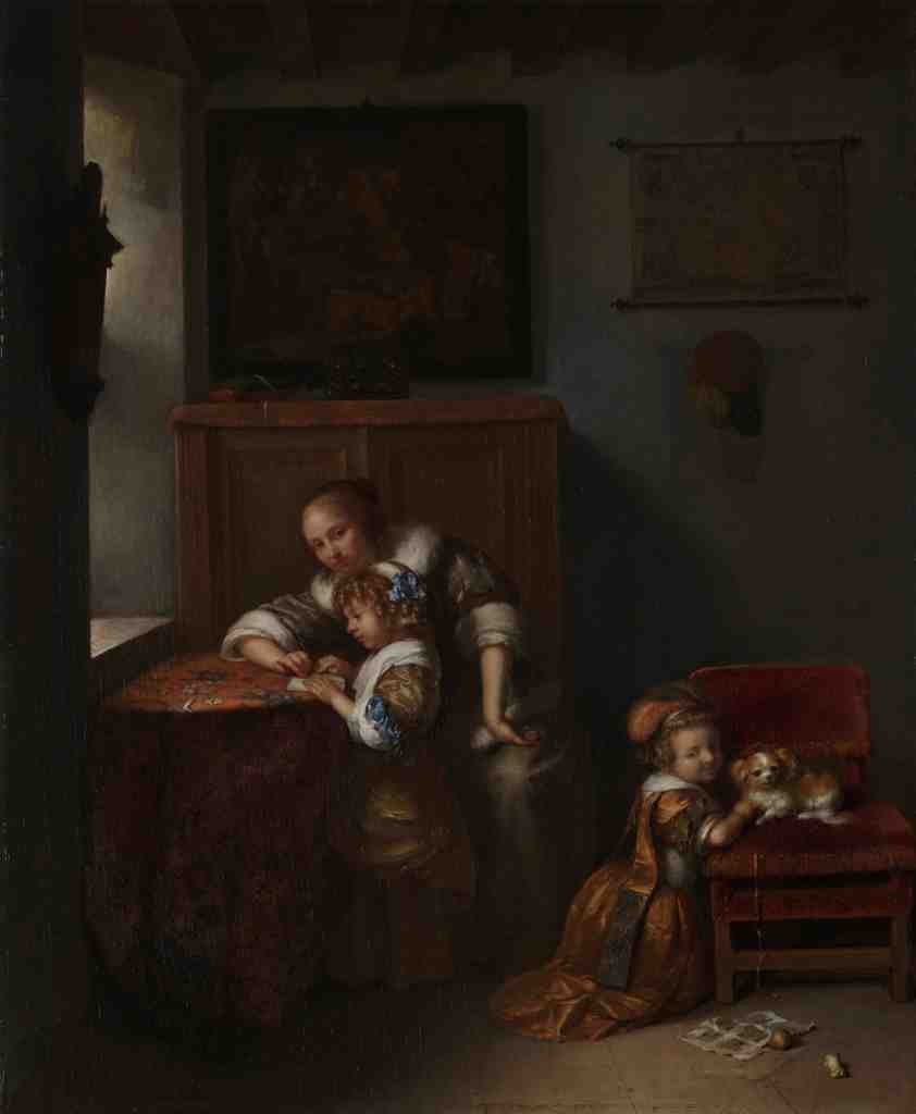 Caspar Netscher A Lady teaching a Child to Read A4 Photo Print