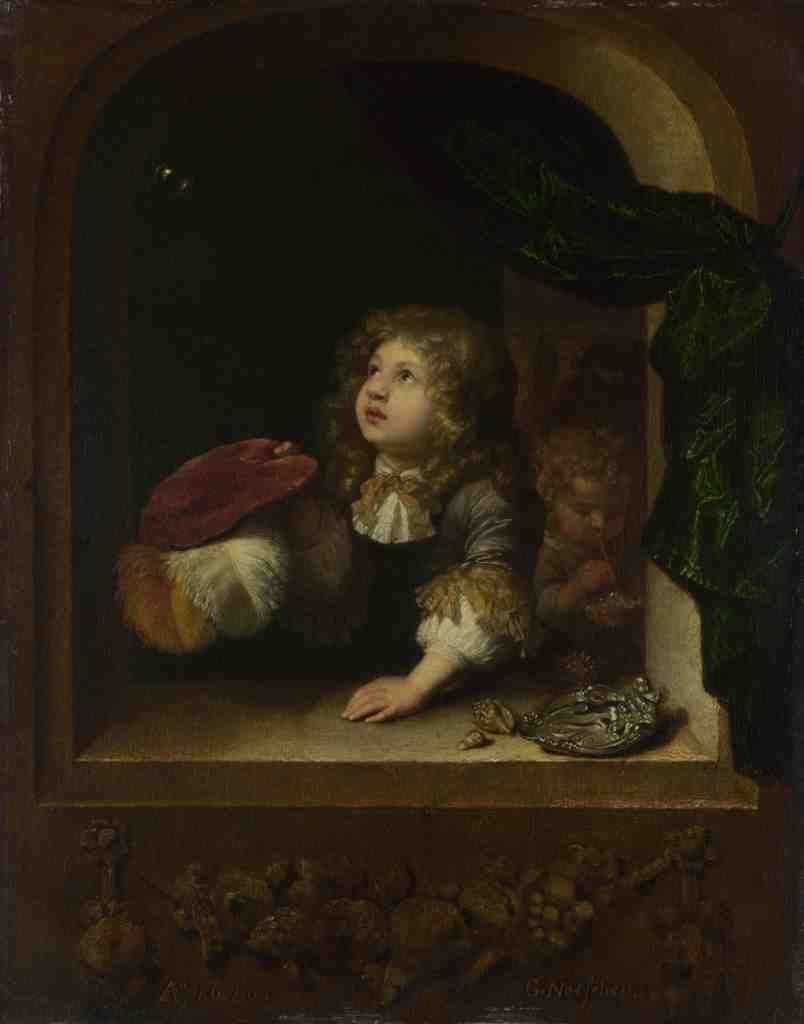 Caspar Netscher Two Boys blowing Bubbles A4 Photo Print