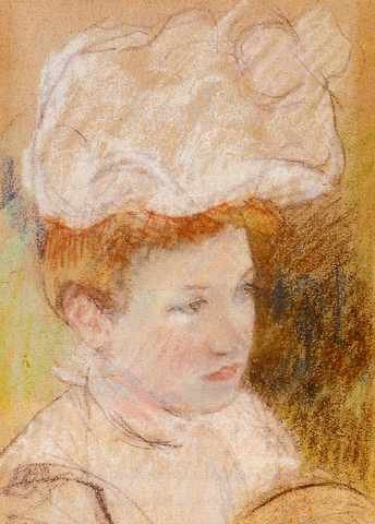 Cassatt Mary Leontine In Pink Fluffy Hat A4 Photo Print