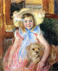Cassatt Mary Sara In A Large Flowered Hat Looking Right Holding Her Dog  A4 Photo Print