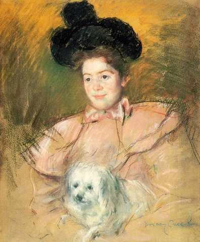 Cassatt Mary Woman In Raspberry Costume Holding Dog A4 Photo Print